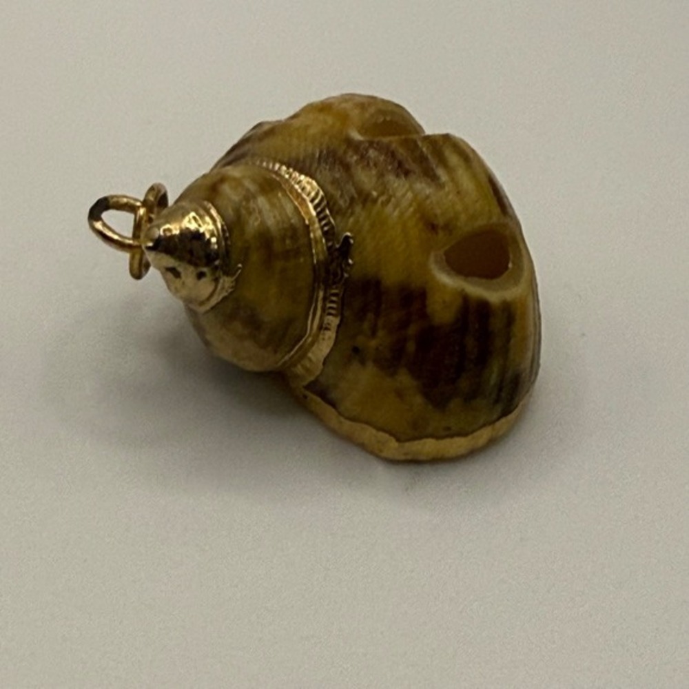 Vintage Natural Seashell Charm Gold‎ Tone Dipped Spiral Shell Pendant Beach Boho